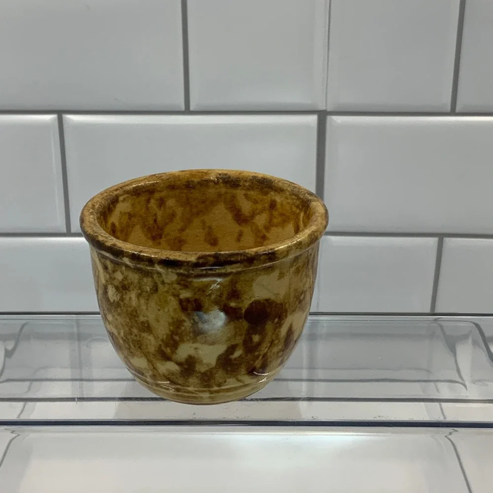 Vintage Yellow Ware Custard Cup 556 Stoneware Brown 3.5x3in